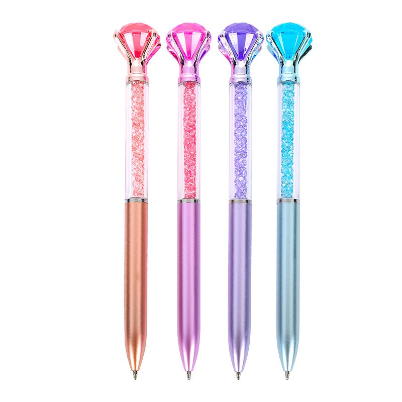 Korea plastic Diamond crystal pen black signature ball pen stationery simple style diamond pen with custom logo