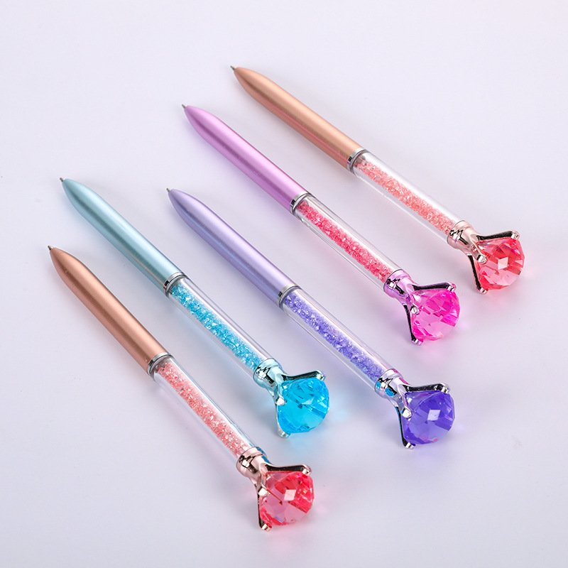 Korea plastic Diamond crystal pen black signature ball pen stationery simple style diamond pen with custom logo