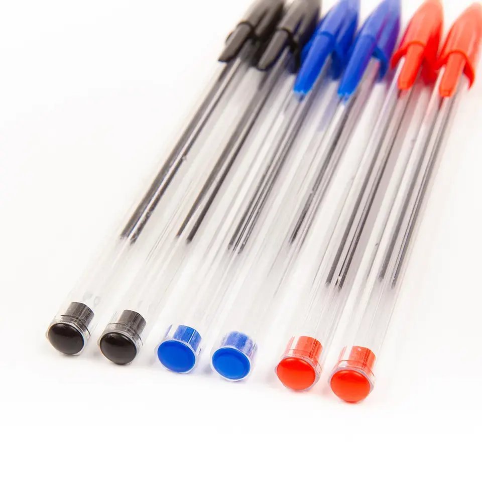 Wholesale 1.0mm ballpoint pen easy to write plastic pen student stationery for school 3 colors