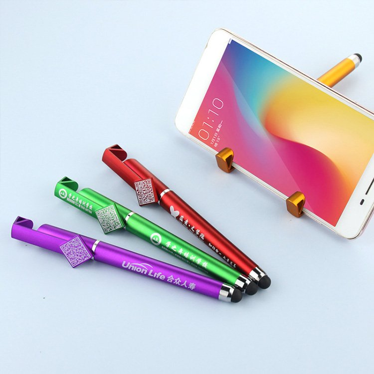 Custom Logo Multi Functional ballpoint pen phone holder pen with stylus QR code printing Ball pen