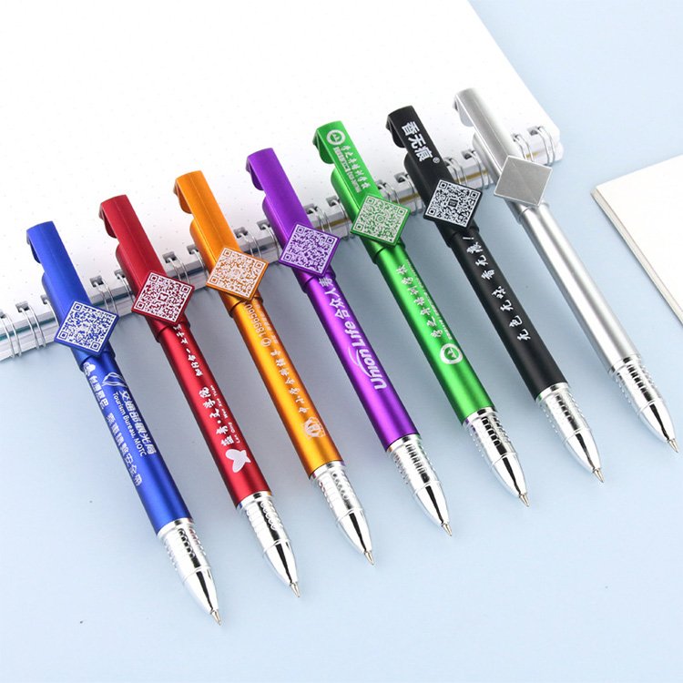 Custom Logo Multi Functional ballpoint pen phone holder pen with stylus QR code printing Ball pen