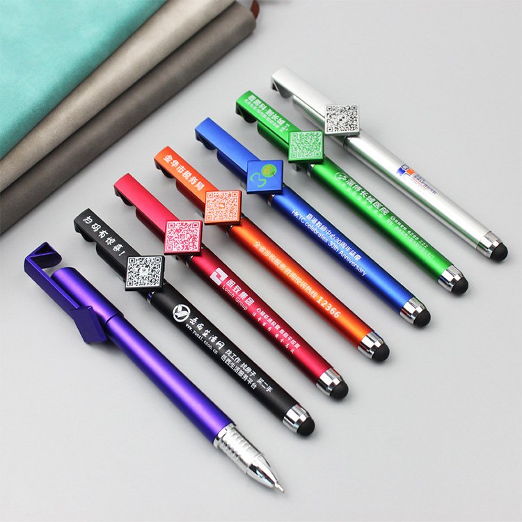Custom Logo Multi Functional ballpoint pen phone holder pen with stylus QR code printing Ball pen