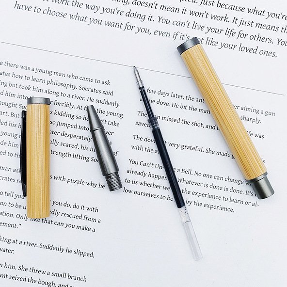 Customized Personalized Bamboo Ball Pen Office School Business pen Laser Blank Bamboo ballpoint pen with clip