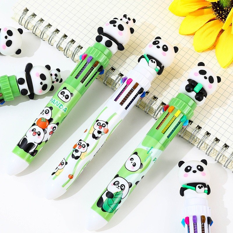 Ten color ballpoint pen school stationery cartoon silicone ballpoint pen cute press multi-color stationery penschool accessories
