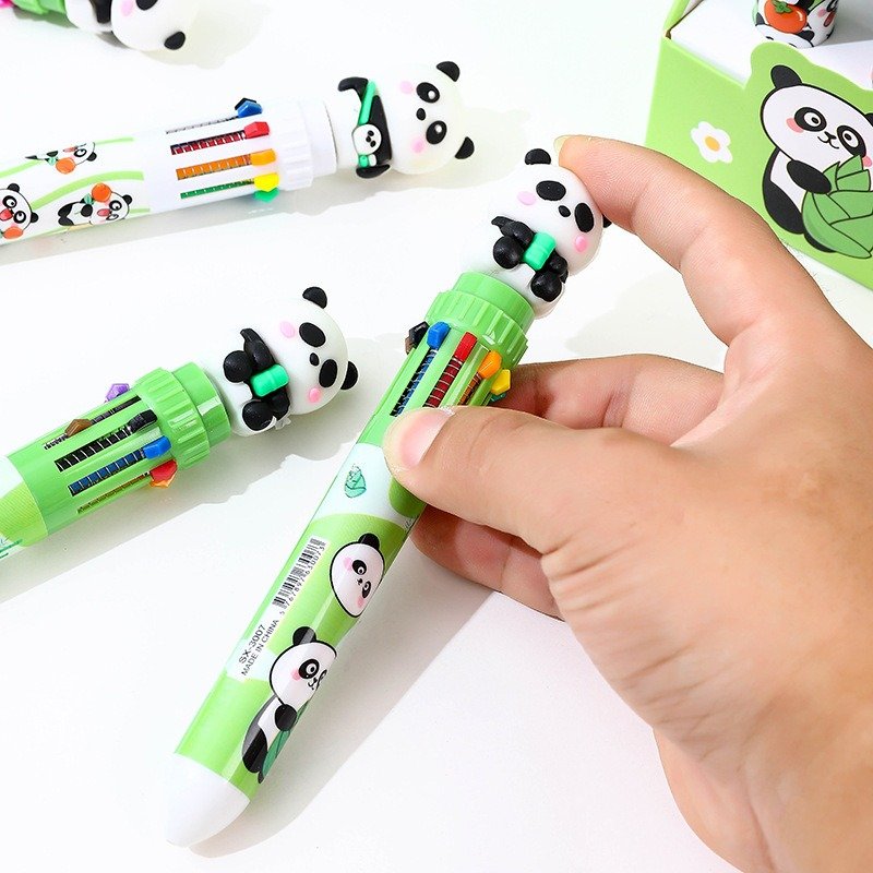 Ten color ballpoint pen school stationery cartoon silicone ballpoint pen cute press multi-color stationery penschool accessories