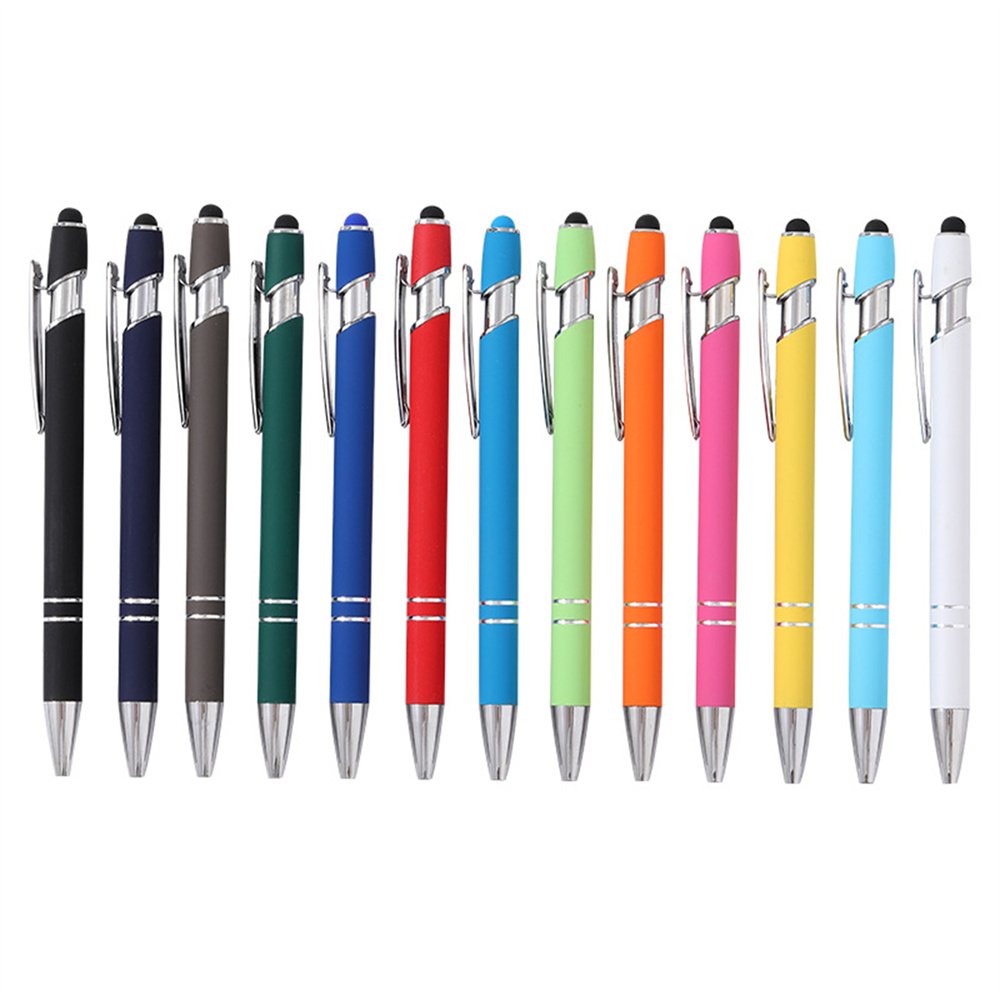 Custom Printing Logo Press Aluminum Ballpoint Pen with Stylus Tip Soft Touch Click Metal Pen 1.0mm Medium Point With Black Ink