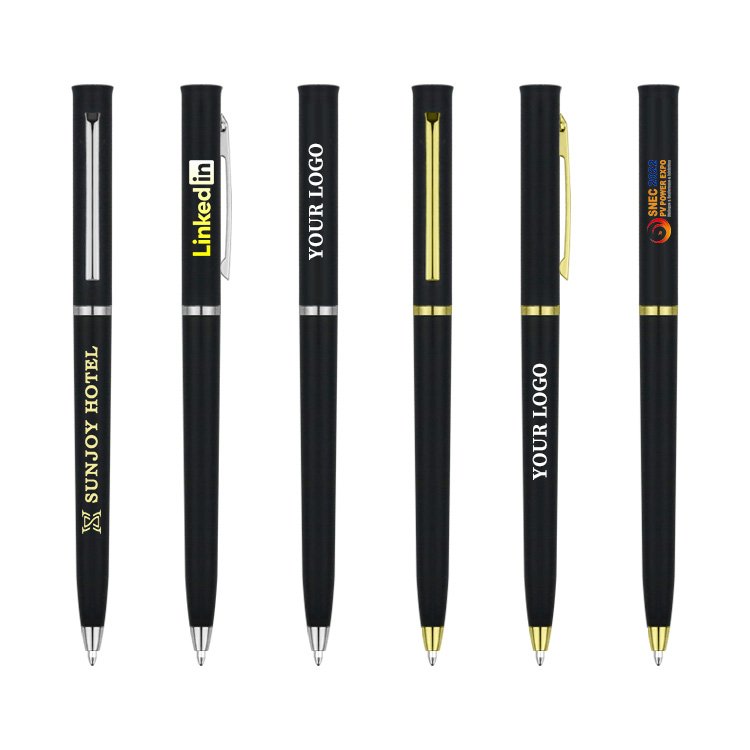 Promotional Business Custom Office Gift Cheap Slim Ball Pen Plastic Black White Blue Ballpoint Pens with Logo