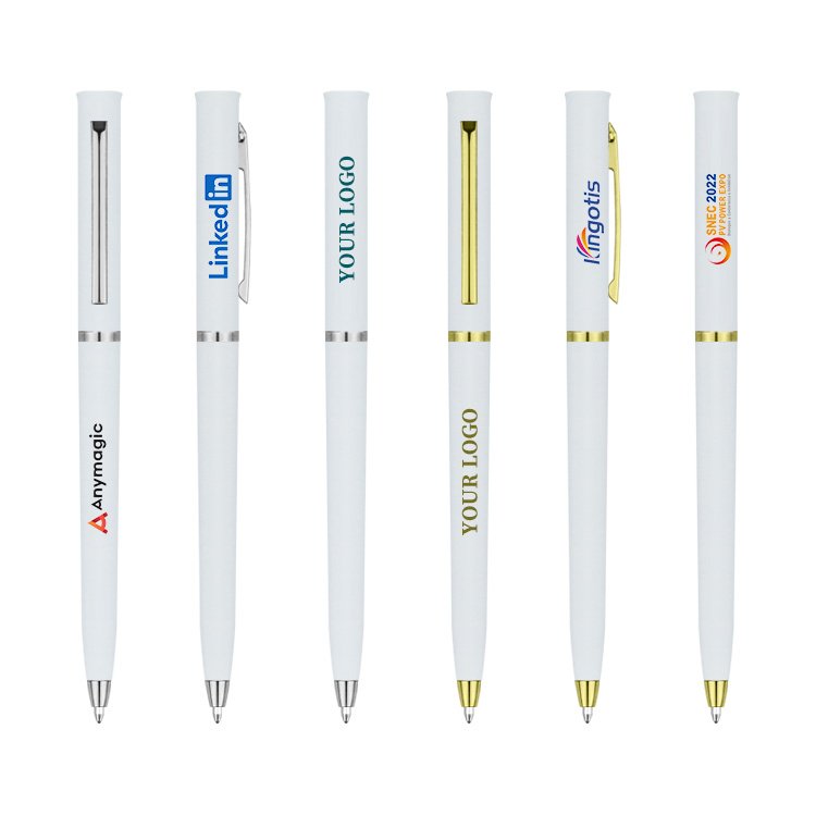 Promotional Business Custom Office Gift Cheap Slim Ball Pen Plastic Black White Blue Ballpoint Pens with Logo