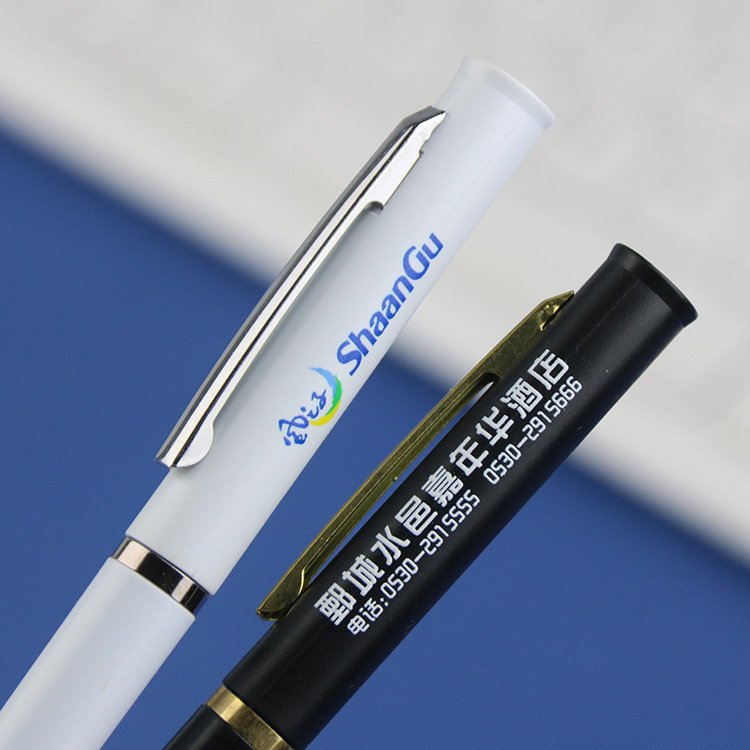Promotional Business Custom Office Gift Cheap Slim Ball Pen Plastic Black White Blue Ballpoint Pens with Logo
