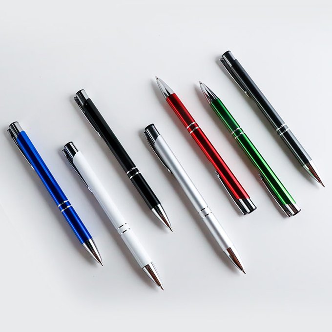 Popular Click Black Promotional Pen Aluminum Blue Ballpoint Pen with Custom Logo