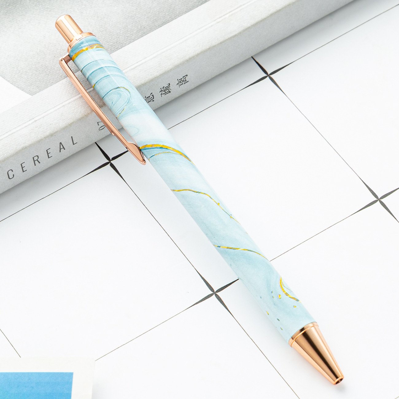 Promotional Marbling Pattern Metal Ballpoint Pen Glitter Black Ink Pen Accept Custom Logo