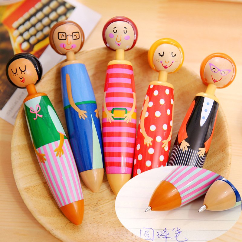 Factory Outlet Cartoon Wooden Dolls Advertising Creative Ballpoint Pens For Japanese Stationery wooden ballpoint pen