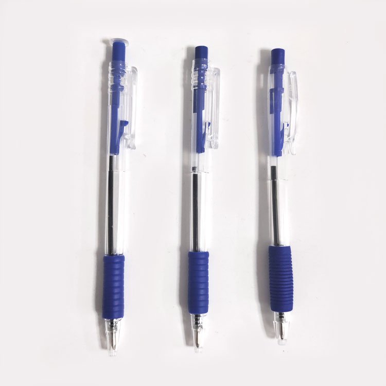 Smooth Writing Blue 0.7mm Transparent Plastic Retractable Ball Point Pen For Promotional