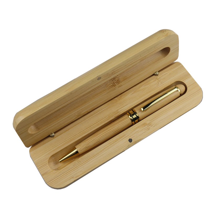 Personalized Promotional Eco Friendly Bamboo Wooden Ballpoint Pen Box Set Wooden Pen Case Set
