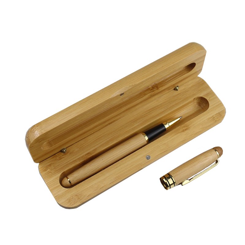 Personalized Promotional Eco Friendly Bamboo Wooden Ballpoint Pen Box Set Wooden Pen Case Set