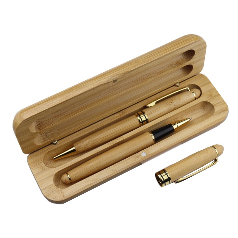 Personalized Promotional Eco Friendly Bamboo Wooden Ballpoint Pen Box Set Wooden Pen Case Set
