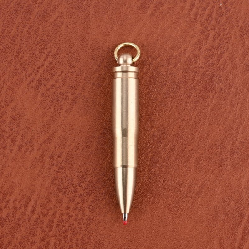 Mini Brass Bullet Ballpoint Pen Portable Keychain Pendant Emergency Signature Writing Novelty Material Pocket Pen