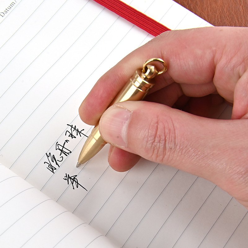 Mini Brass Bullet Ballpoint Pen Portable Keychain Pendant Emergency Signature Writing Novelty Material Pocket Pen