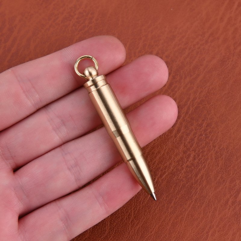 Mini Brass Bullet Ballpoint Pen Portable Keychain Pendant Emergency Signature Writing Novelty Material Pocket Pen