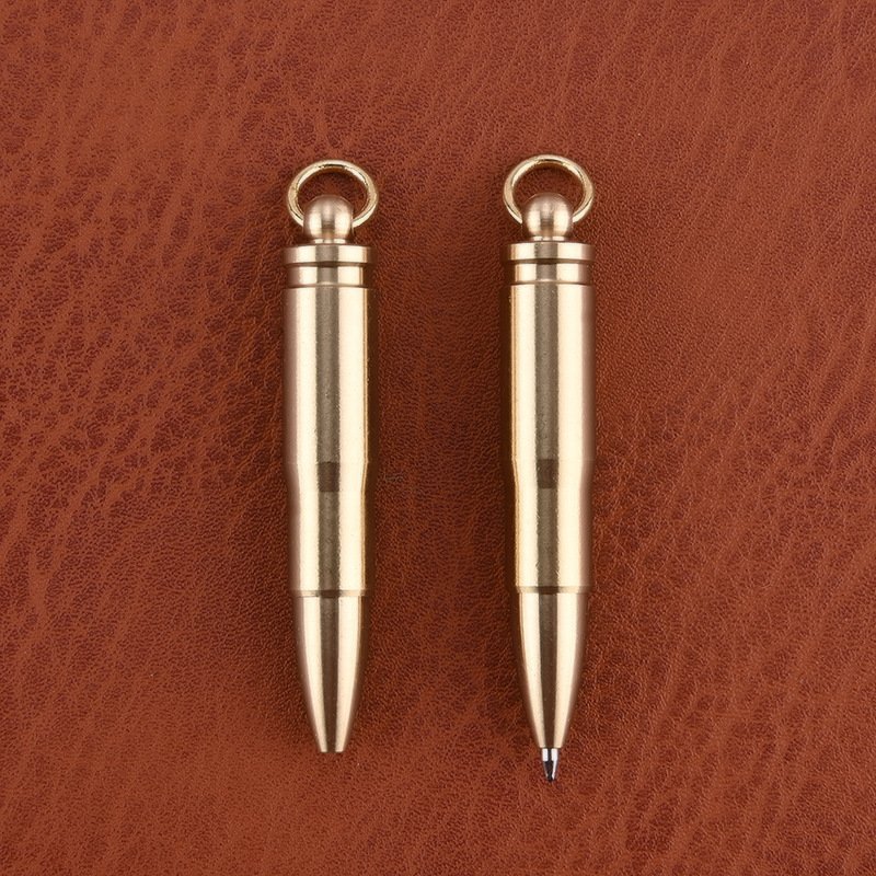 Mini Brass Bullet Ballpoint Pen Portable Keychain Pendant Emergency Signature Writing Novelty Material Pocket Pen