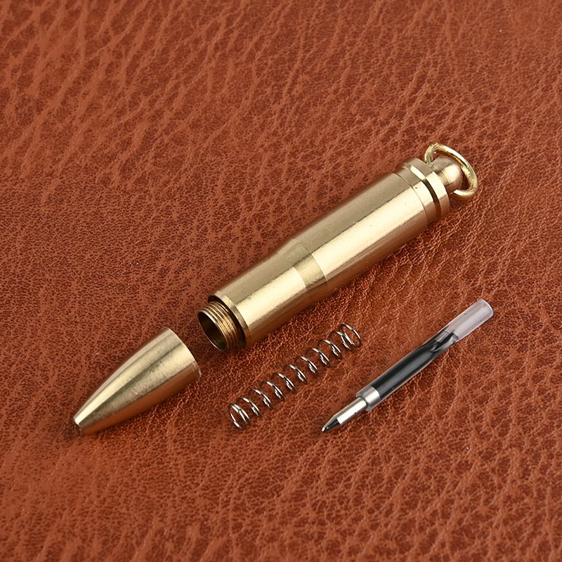 Mini Brass Bullet Ballpoint Pen Portable Keychain Pendant Emergency Signature Writing Novelty Material Pocket Pen