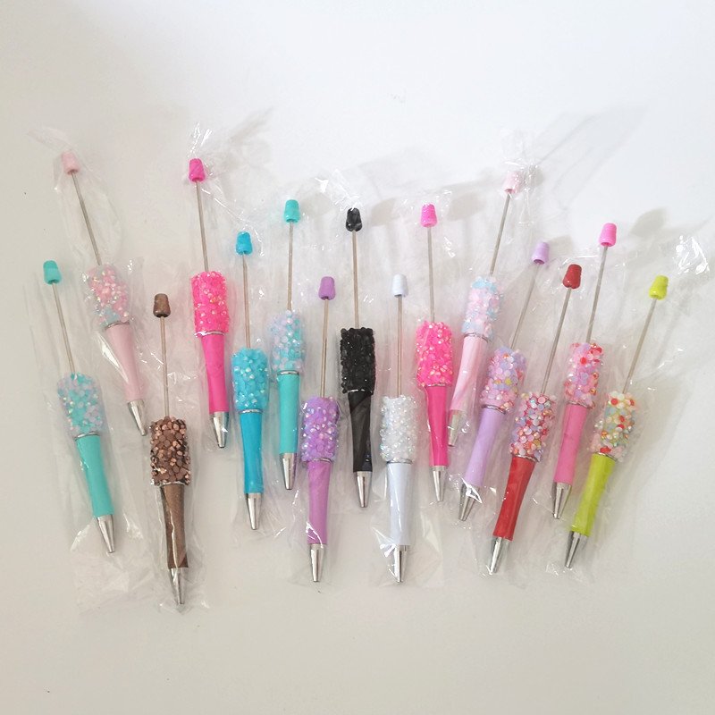 Diamond Bling DIY Beading Personalized Ballpoint Pens Manufacturers Ball Point Pink Glitter Beaded Plastic Beadable Pens
