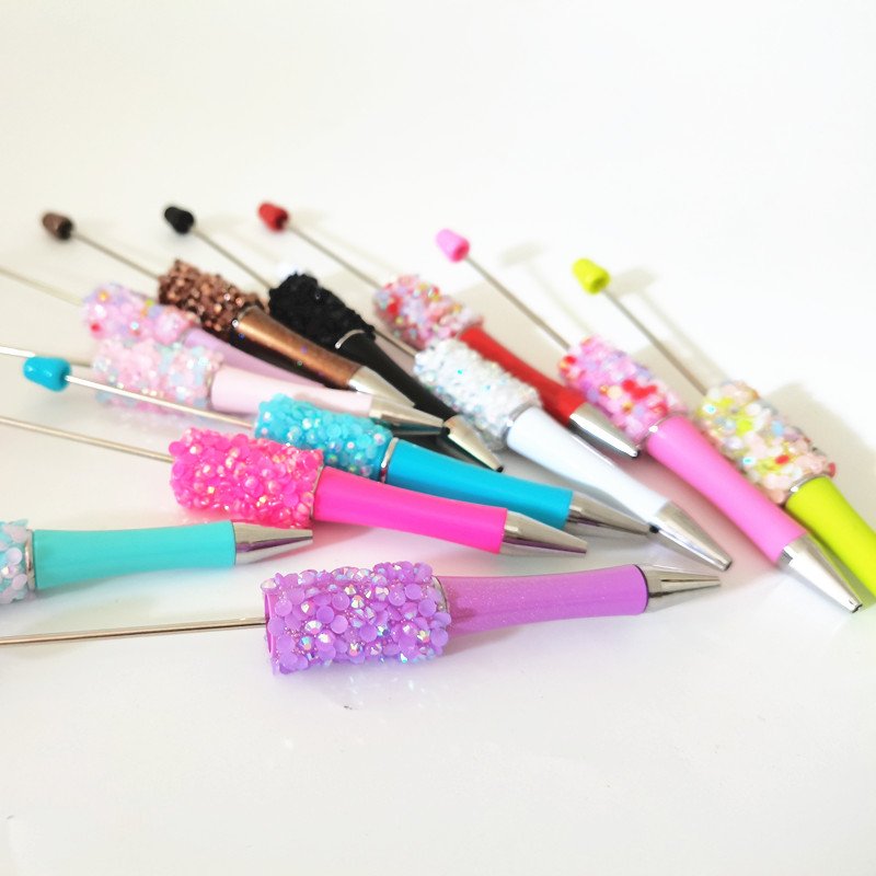 Diamond Bling DIY Beading Personalized Ballpoint Pens Manufacturers Ball Point Pink Glitter Beaded Plastic Beadable Pens