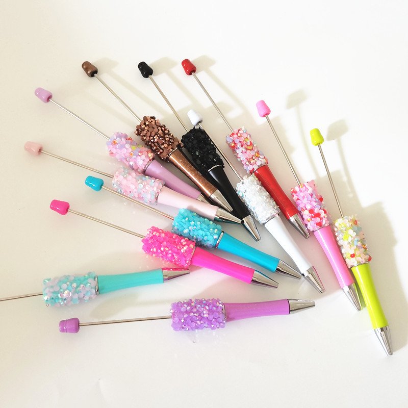 Diamond Bling DIY Beading Personalized Ballpoint Pens Manufacturers Ball Point Pink Glitter Beaded Plastic Beadable Pens