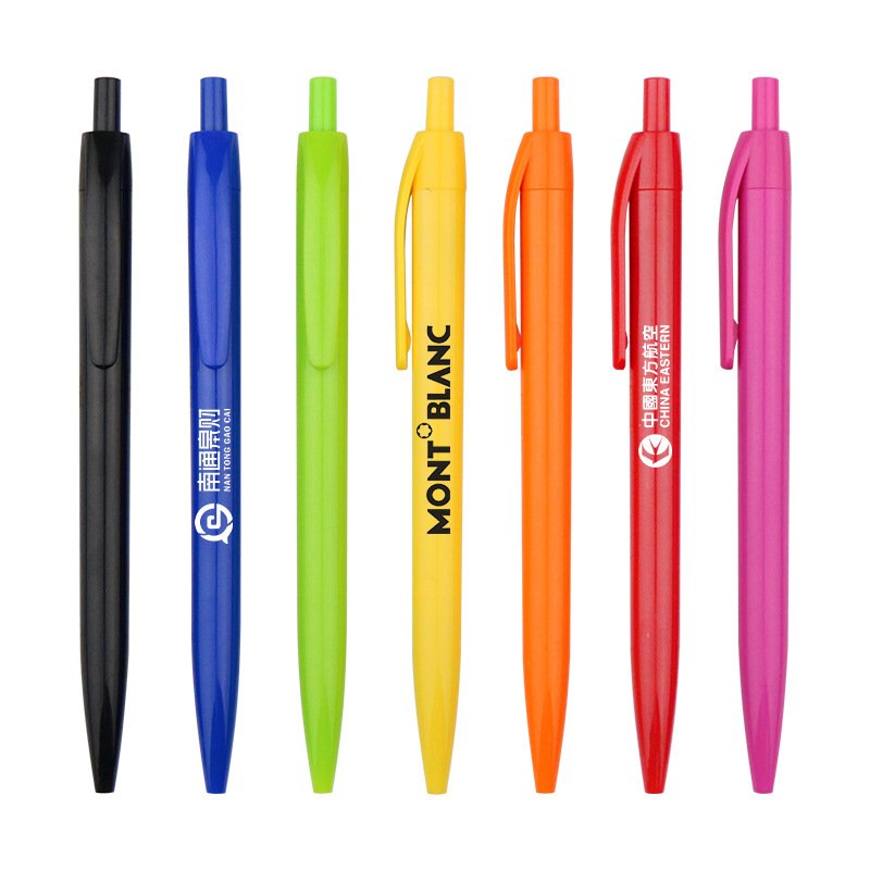 simple cheap price low cost in stock plastic promotional ballpoint pens-support custom solgan logo print -Black ink ball pen