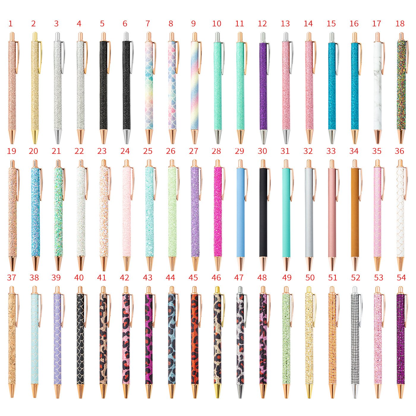 Ballpoint Metal pens Retractable fansy pink Black Ink Glitter Rose Gold pen Click custom cute Pens with logo for School