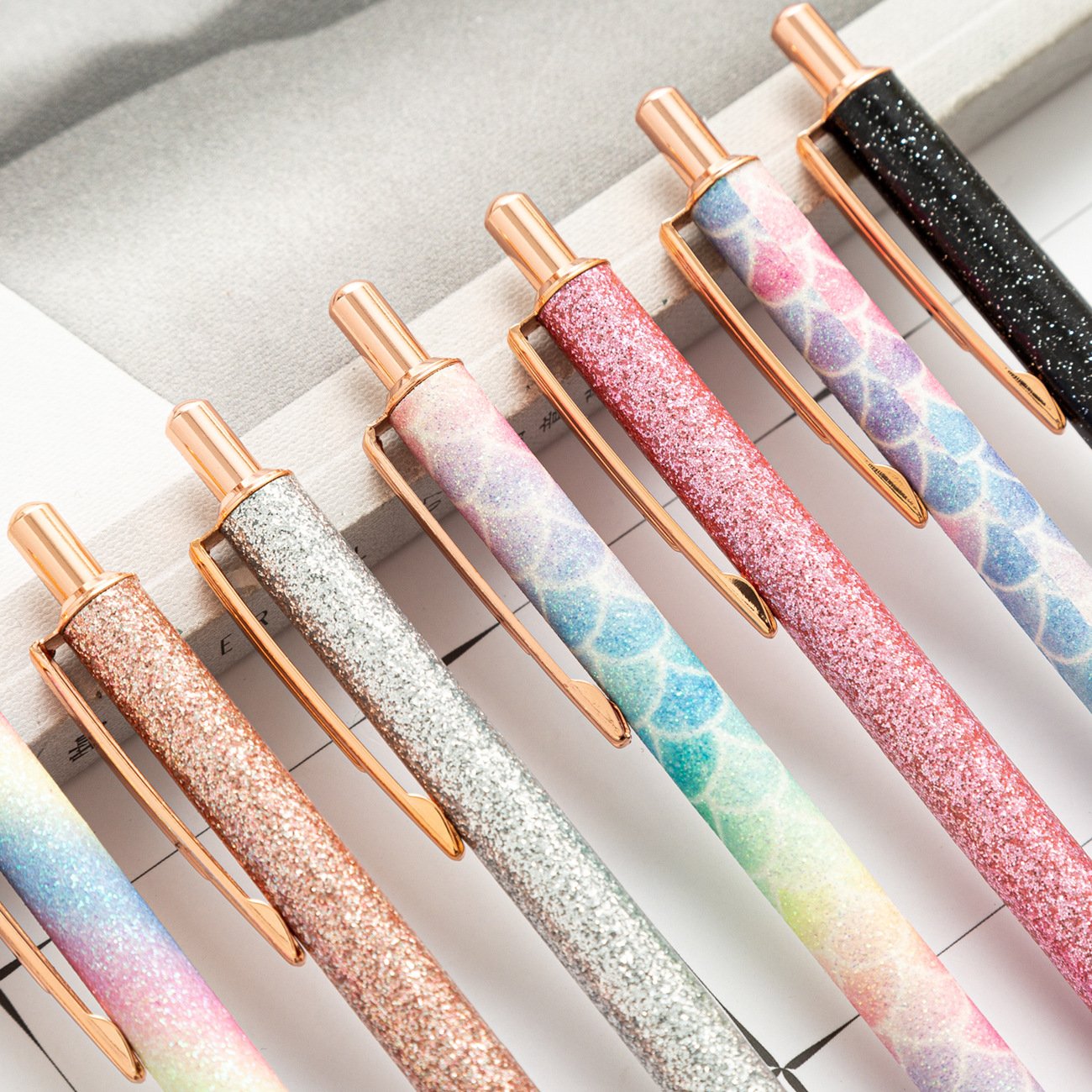 Ballpoint Metal pens Retractable fansy pink Black Ink Glitter Rose Gold pen Click custom cute Pens with logo for School