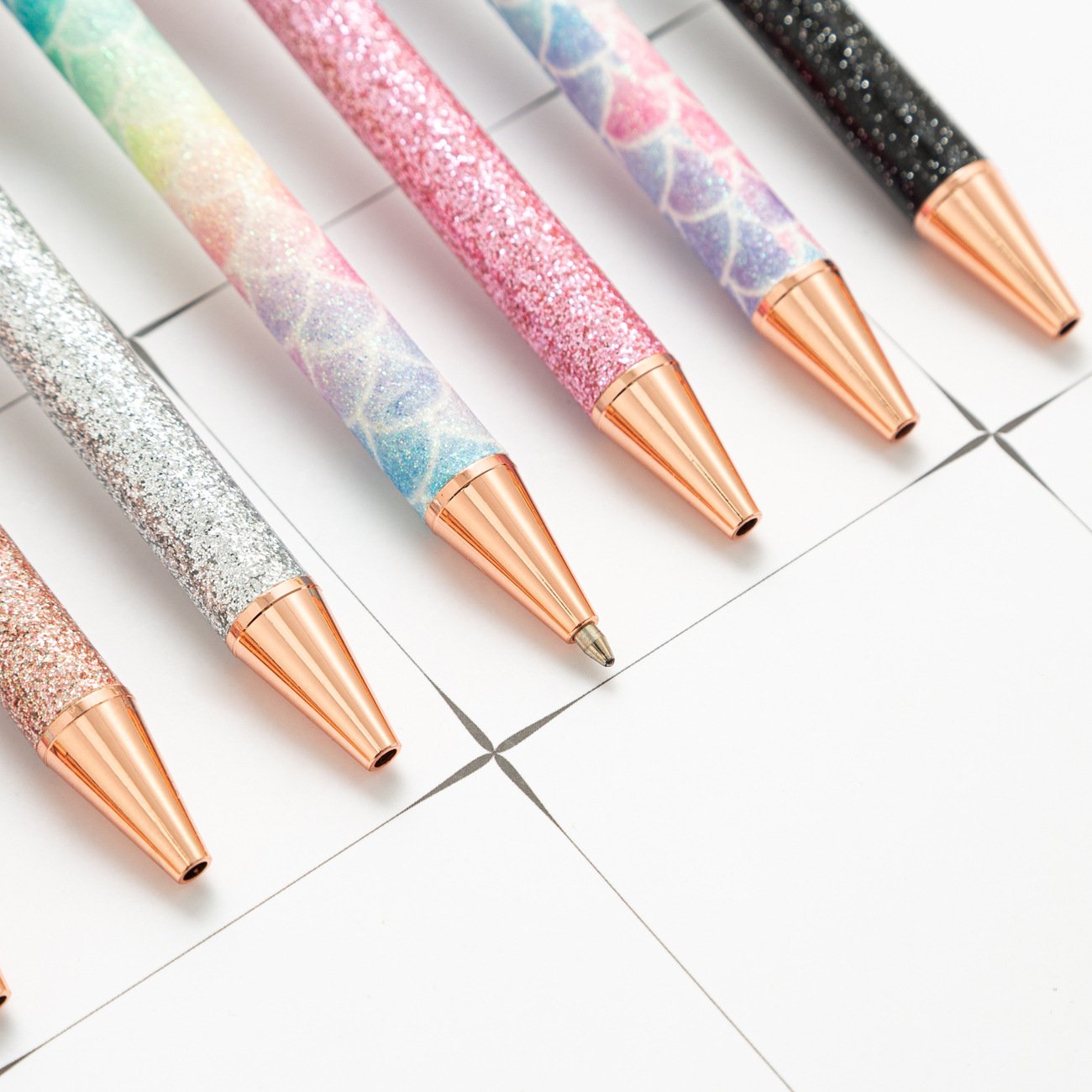 Ballpoint Metal pens Retractable fansy pink Black Ink Glitter Rose Gold pen Click custom cute Pens with logo for School