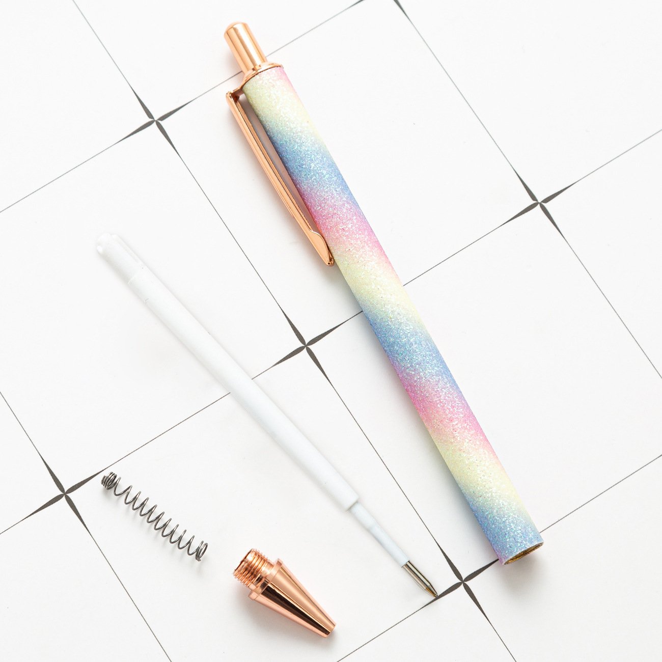 Ballpoint Metal pens Retractable fansy pink Black Ink Glitter Rose Gold pen Click custom cute Pens with logo for School