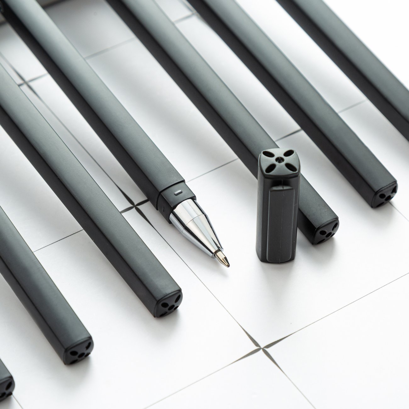 Wholesale Custom Logo Black Square Rubber Ballpoint Pen Customised Stationery for Gifts