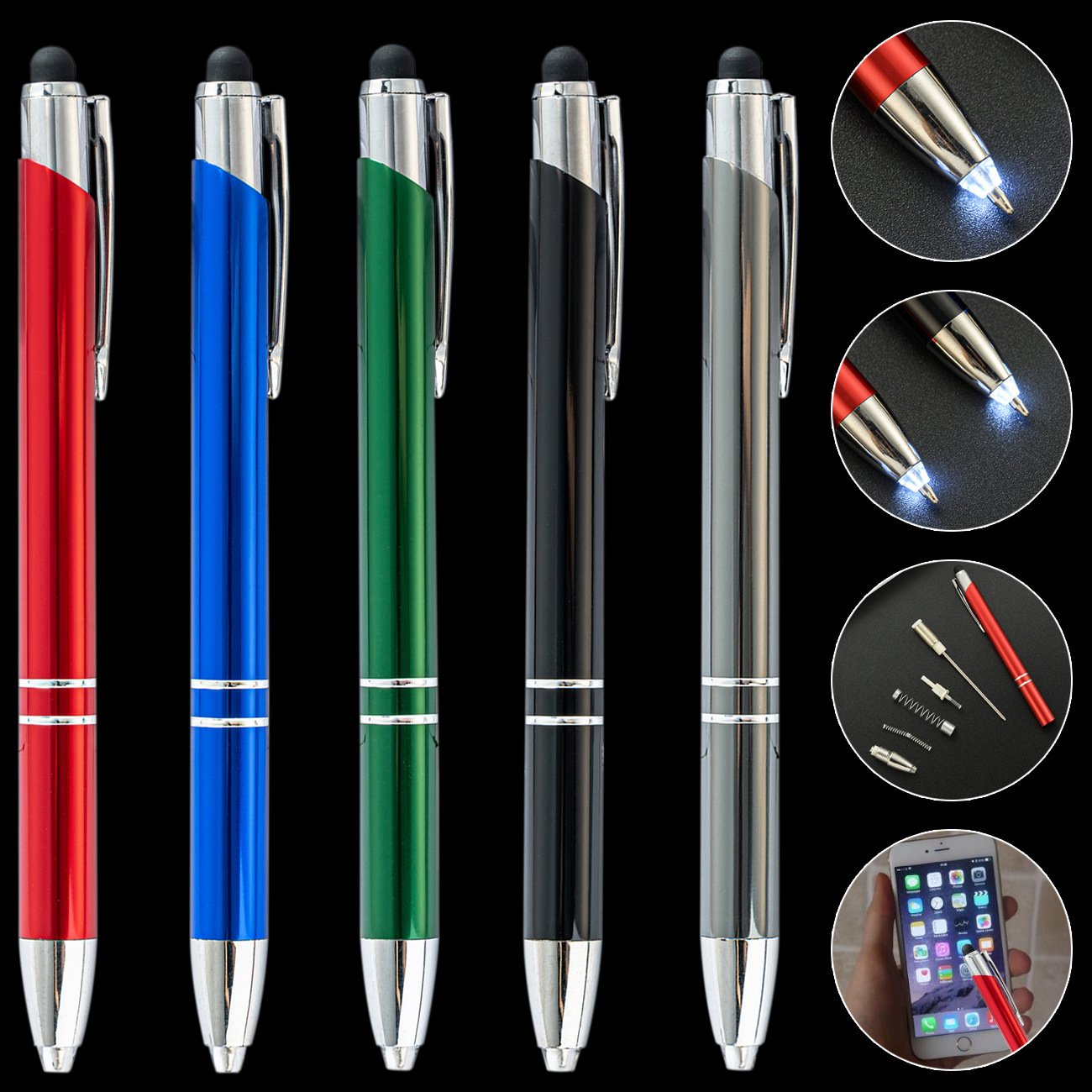 3-in-1 Multi-Function Metal Ballpoint Pen with LED Lighting Press for Read and Write in the Dark Light-Up Pen Tip