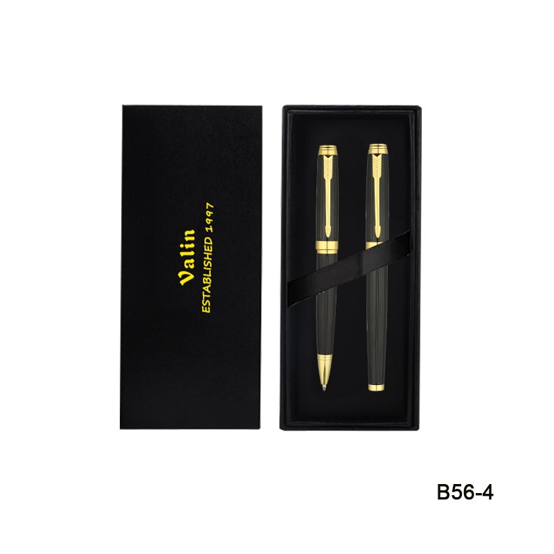 Custom logo gold corporate gift ballpoint pens set with high quality black pen gift box