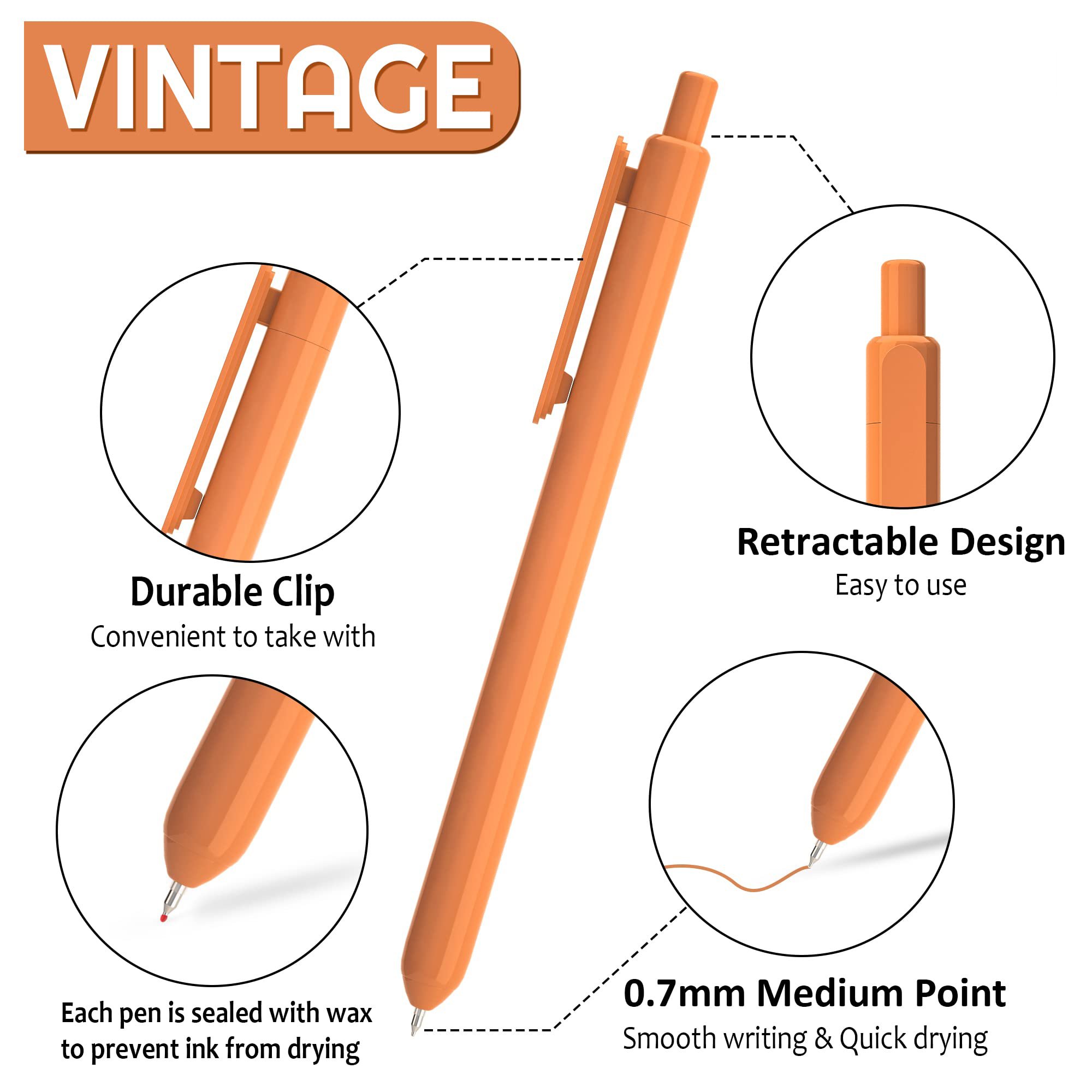 Comfortable Ballpoint write Pens, Pastel Retractable Pretty Journaling Pens, Black Ink 1.0 mm Gift Pens Office Supplies