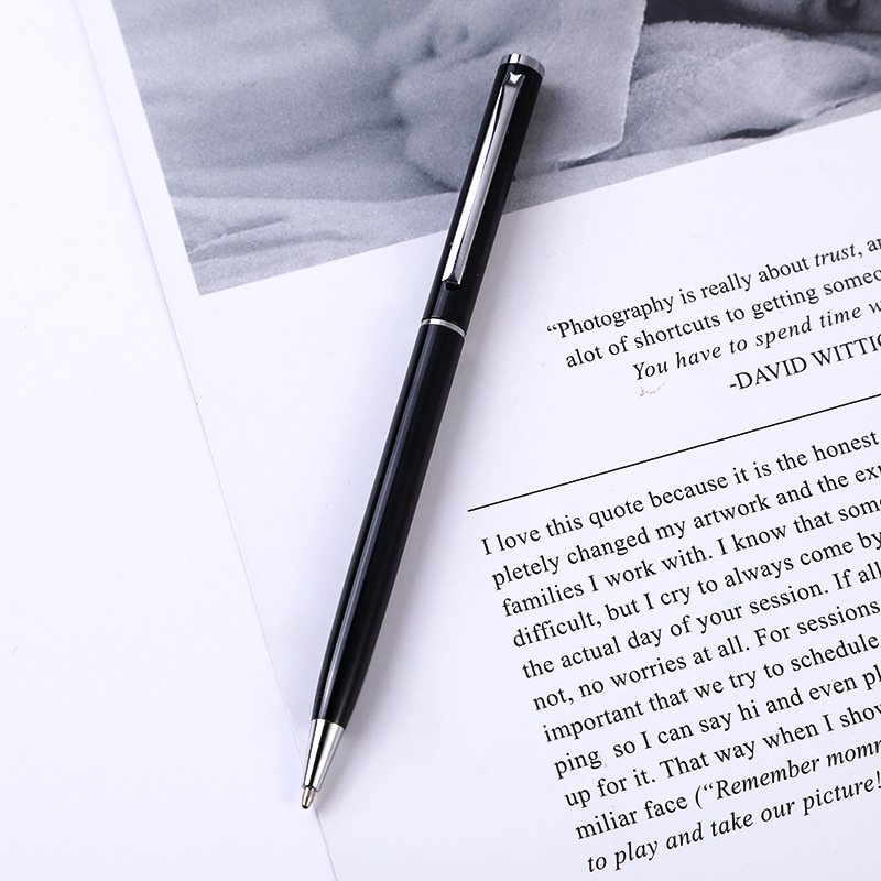 Classic Custom Logo Black White Slim Metal Pen Twist Ballpoint Pen With Personalized Laser Engraved Logo