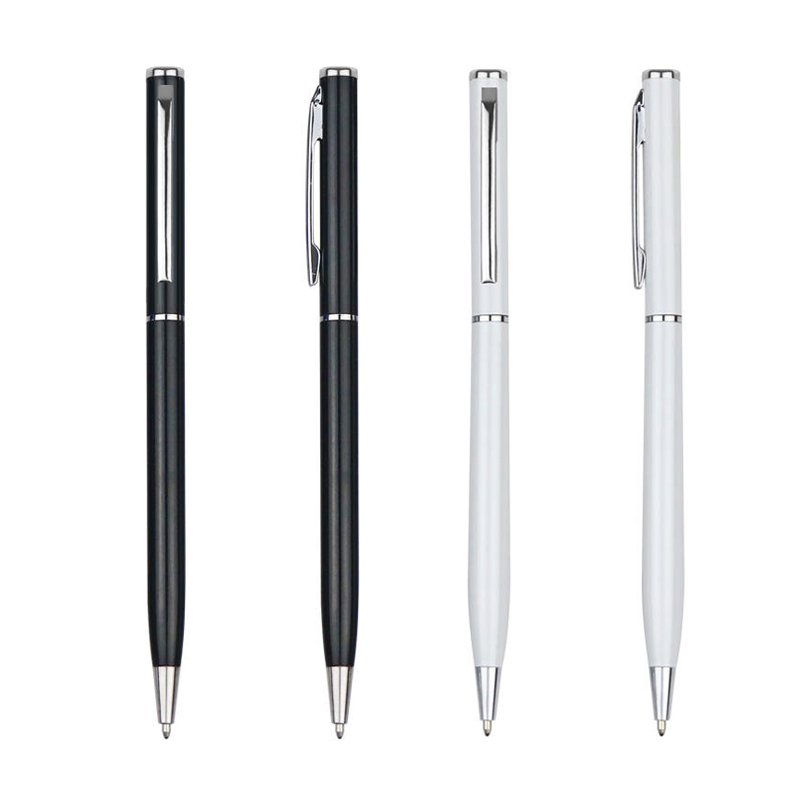 Classic Custom Logo Black White Slim Metal Pen Twist Ballpoint Pen With Personalized Laser Engraved Logo