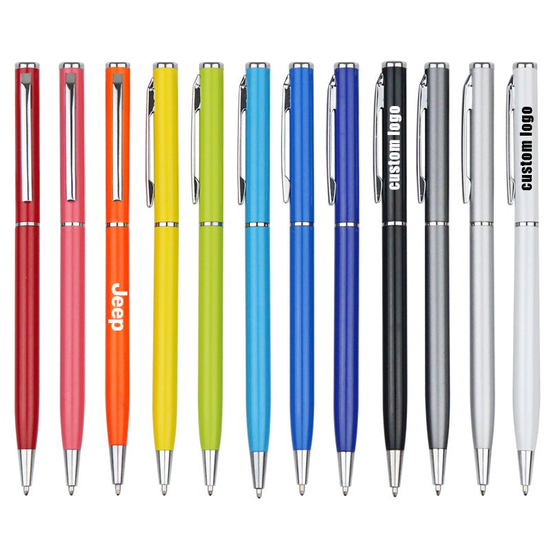 Classic Custom Logo Black White Slim Metal Pen Twist Ballpoint Pen With Personalized Laser Engraved Logo