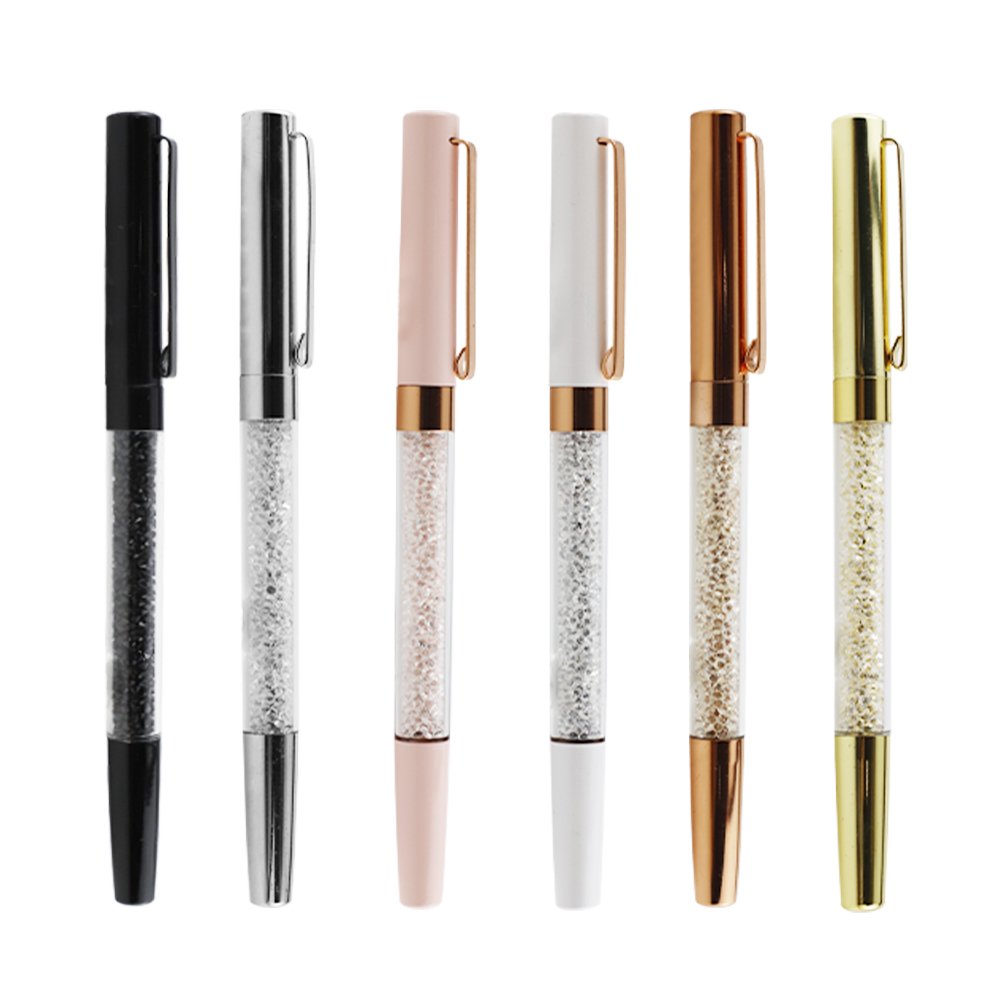 Rose Gold Silver Pen with Rose Gold Silver Roller Pen - 3 Fine Fancy Crystal Pens in Glossy White Gift Box | Gifts for Women