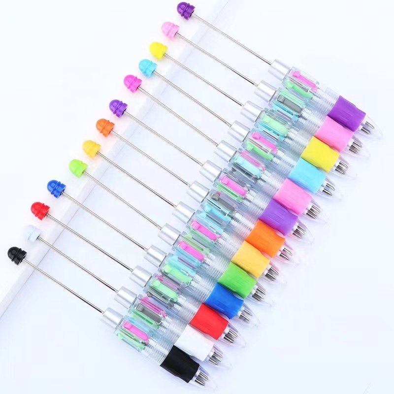 Kawaii Creative 4 Colors Beadable Ballpoint Pen Colorful Add a Bead DIY Decorated 4 Inks Sports Customized Ningbo Snow Globe Pen