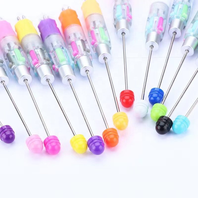 Kawaii Creative 4 Colors Beadable Ballpoint Pen Colorful Add a Bead DIY Decorated 4 Inks Sports Customized Ningbo Snow Globe Pen