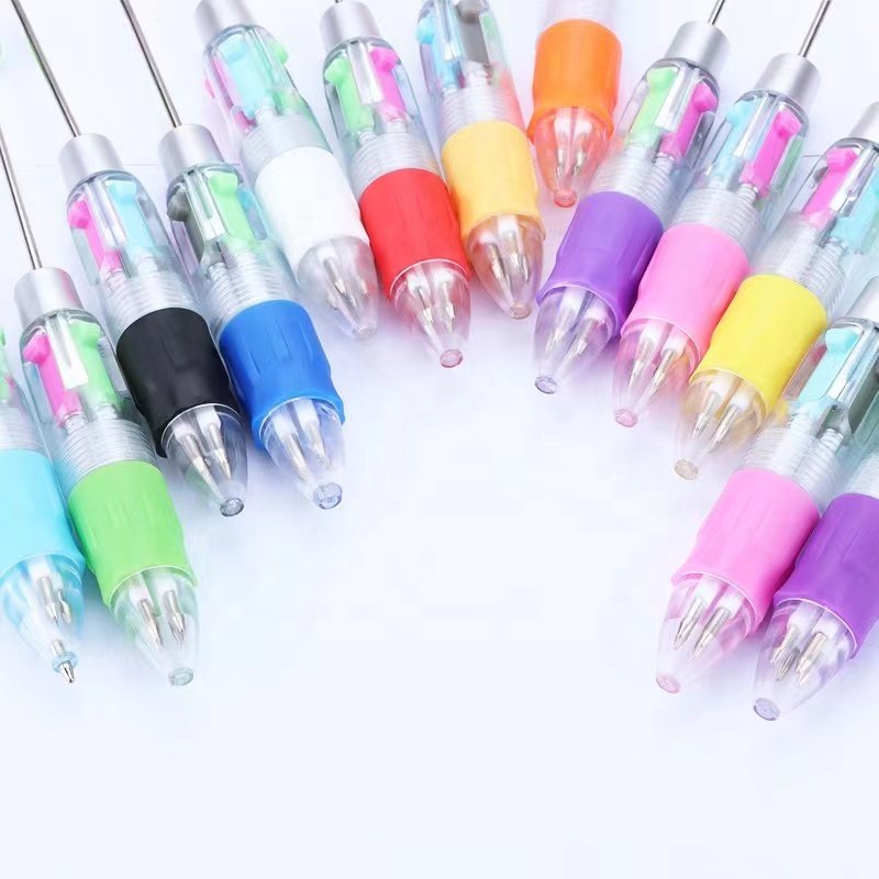Kawaii Creative 4 Colors Beadable Ballpoint Pen Colorful Add a Bead DIY Decorated 4 Inks Sports Customized Ningbo Snow Globe Pen