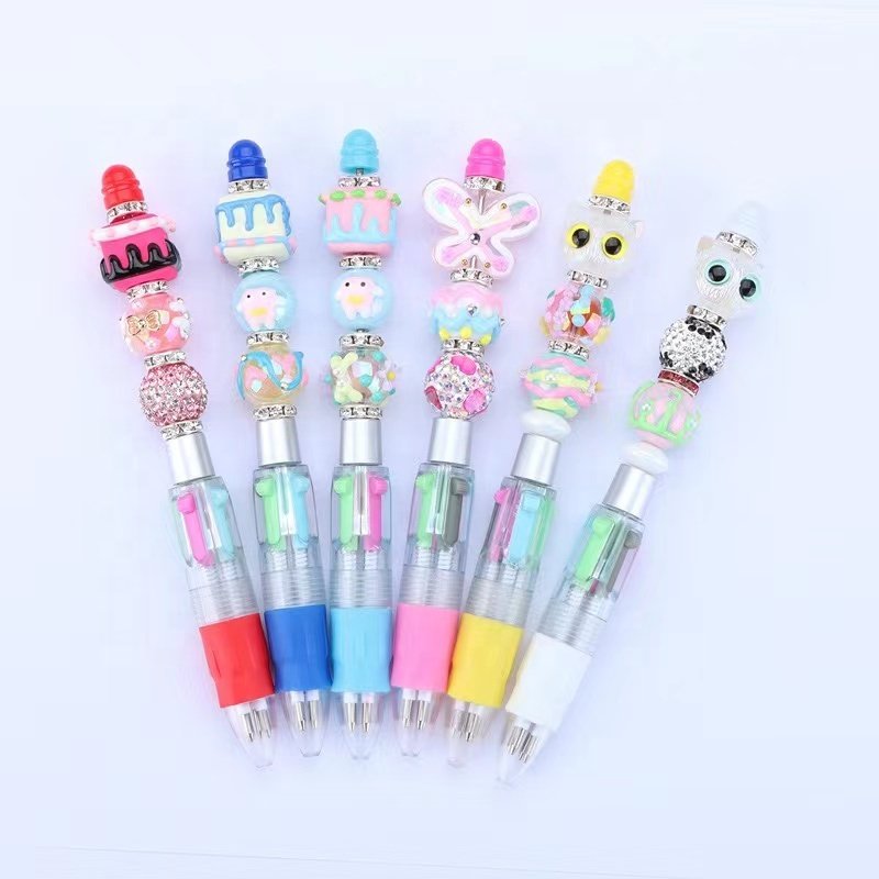 Kawaii Creative 4 Colors Beadable Ballpoint Pen Colorful Add a Bead DIY Decorated 4 Inks Sports Customized Ningbo Snow Globe Pen
