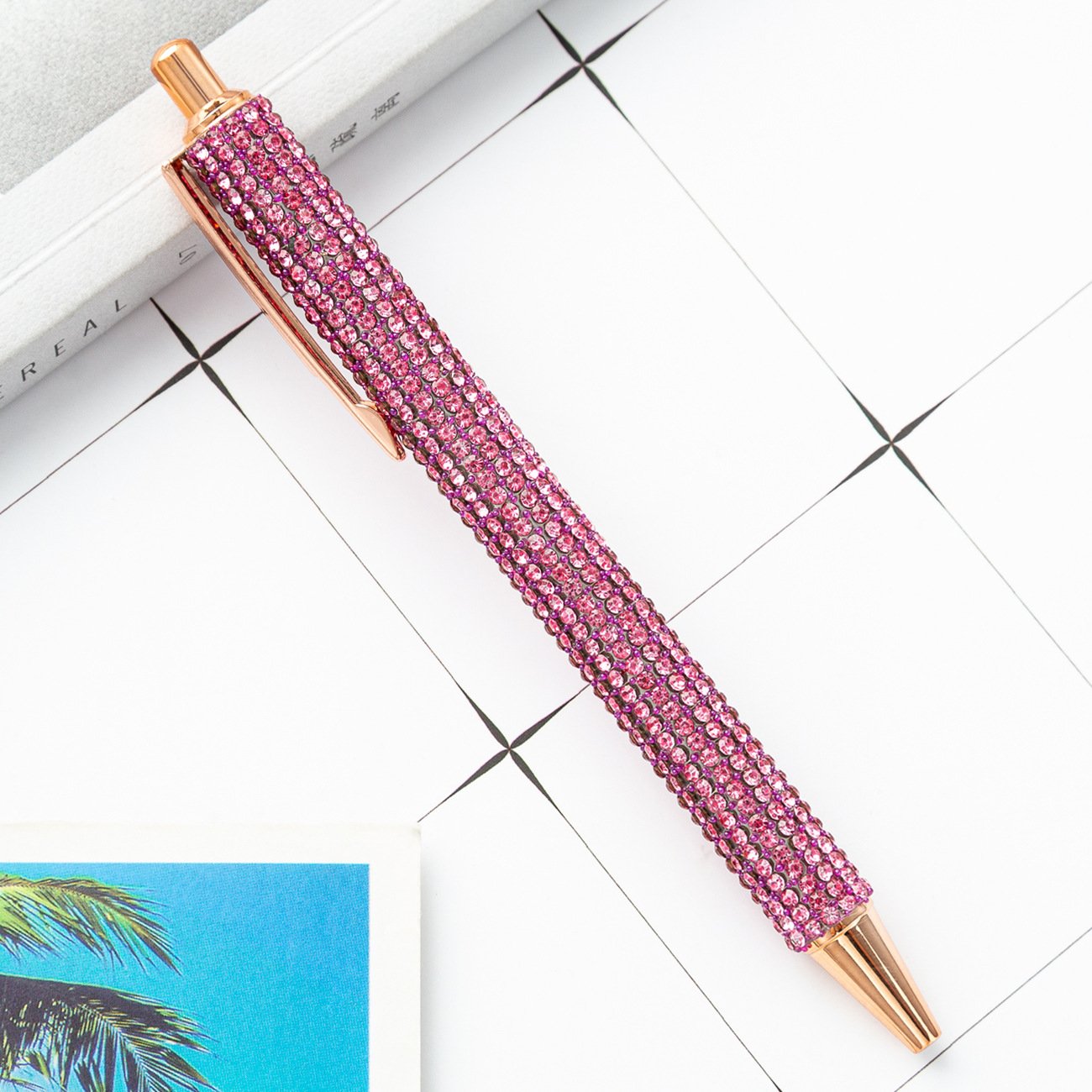 Crystal Diamond Rose Gold Ballpoint Pens Clip Ballpoint Pen Glitter Metal Ball Pens Girly Black Ink