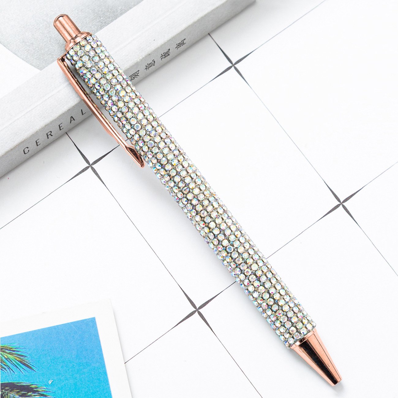 Crystal Diamond Rose Gold Ballpoint Pens Clip Ballpoint Pen Glitter Metal Ball Pens Girly Black Ink
