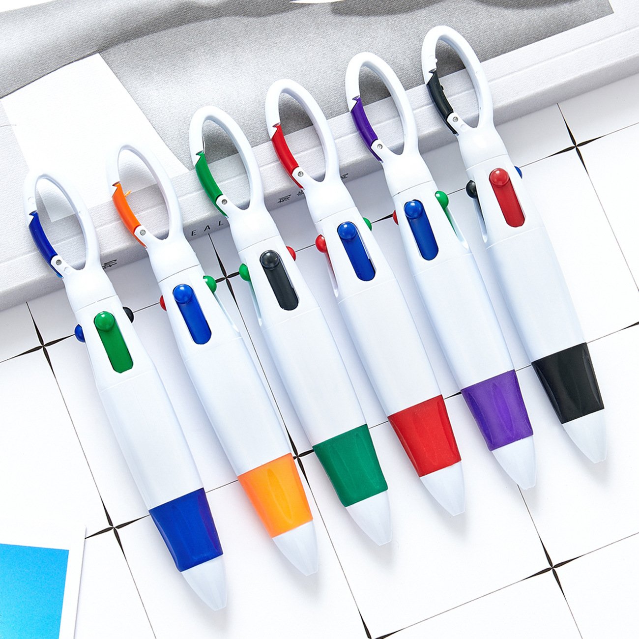 Promotion Multi-color Pen Carabiner Mountaineering Ballpoint Pen Plastic Four-color Ball Pen With Keychain