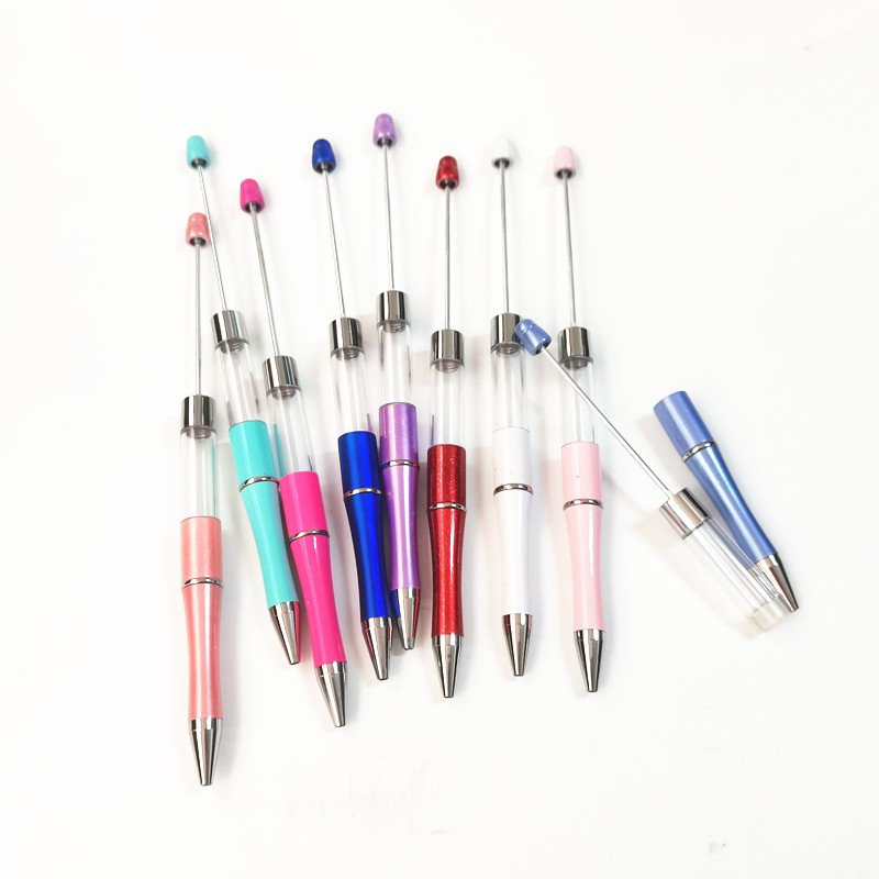Empty Tube DIY Present Kids Students Office School Supplier Colorful Plastic Acrylic Beadable Ball Pen Bead Pens