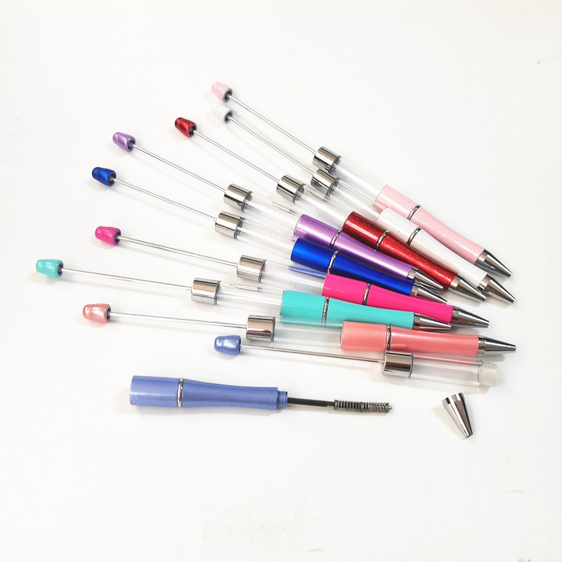 Empty Tube DIY Present Kids Students Office School Supplier Colorful Plastic Acrylic Beadable Ball Pen Bead Pens